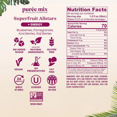 Smartfruit Superfruit All-Stars + Energy – 100% Real Fruit Purée with Blueberry, Pomegranate, Acai & Goji Berries – Great for Smoothies, Juice, Yogurt, Cocktails, Teas & More – 48oz