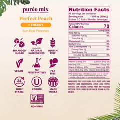 Smartfruit Perfect Peach + Energy – 100% Real Fruit Purée with Peach, Apple & Pineapple – Great for Smoothies, Juice, Yogurt, Cocktails, Teas & More – High in Niacin & Vitamin A, B6, B12 – 48oz